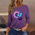 thumbnail image 5 of Riecok Breast Cancer Tops for Women 3/4 Sleeve Crewneck Ribbon Printed Tunic Tops Casual Basic Blouses Purple 3XL, 5 of 7