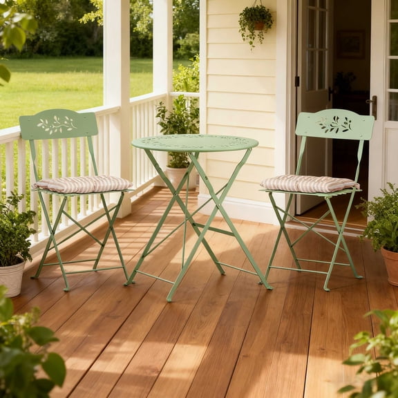 Zimtown 3Pcs Patio Folding Bistro Set w/Cushion, Small Foldable Conversation Set for Indoor Outdoor Balcony, Mint Green