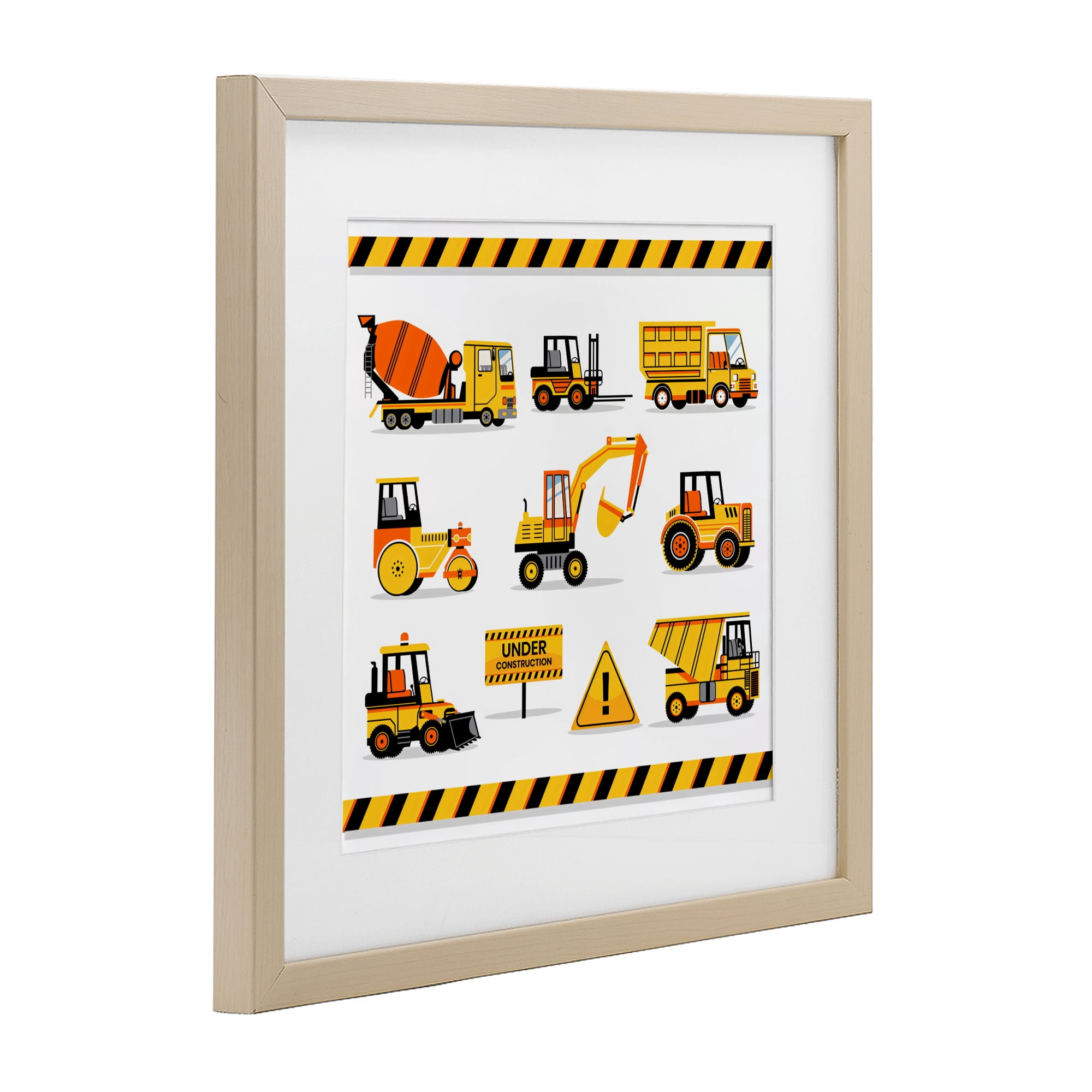 Stupell Industries Construction Vehicles with Warning Birch Framed Print Under Glass, design by Creative Studio