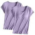 thumbnail image 1 of Pijama de manga corta para mujer, 2 piezas, color liso, cuello redondo, manga corta, con copa acolchada, ropa de casa, pijama de manga corta, pijama para mujer, 1 of 2