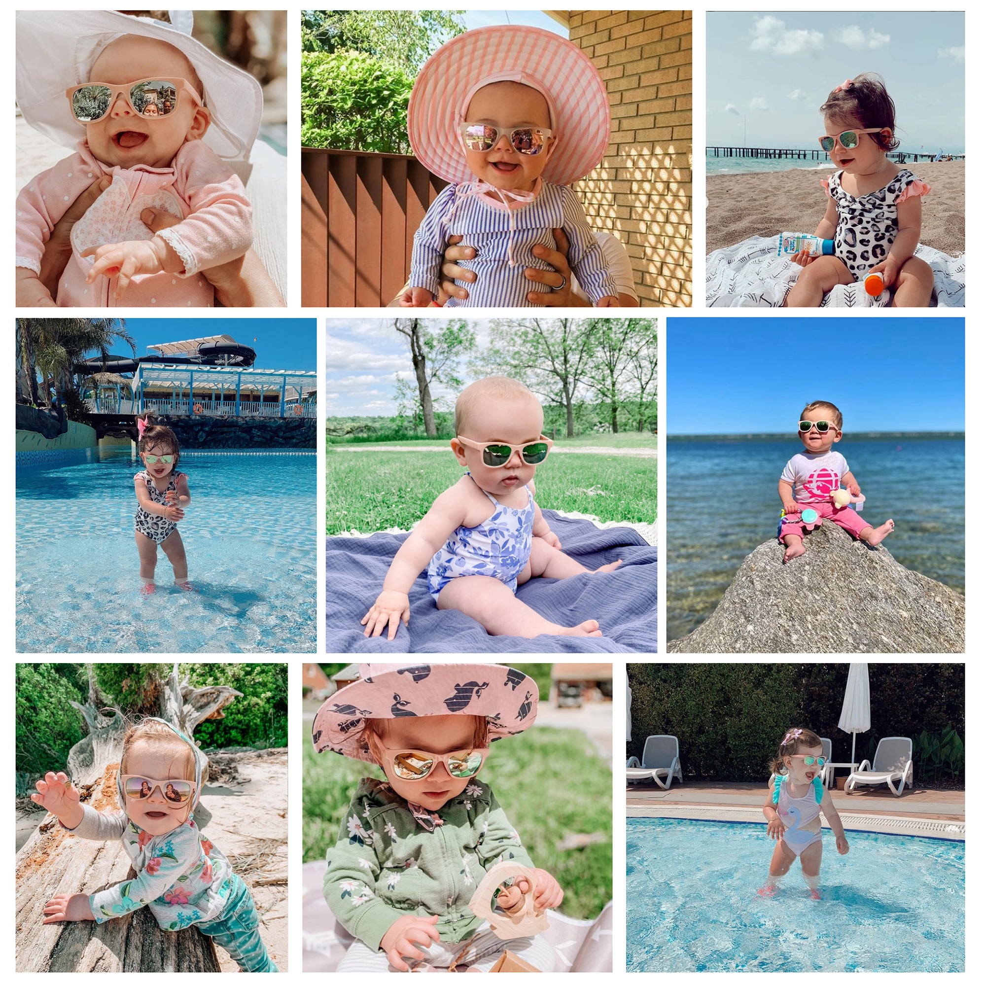 COCOSAND Baby Sunglasses with Strap Square Frame UV400 for Infant Toddler Boys Girls Age 0-24 Months, 2-Pack