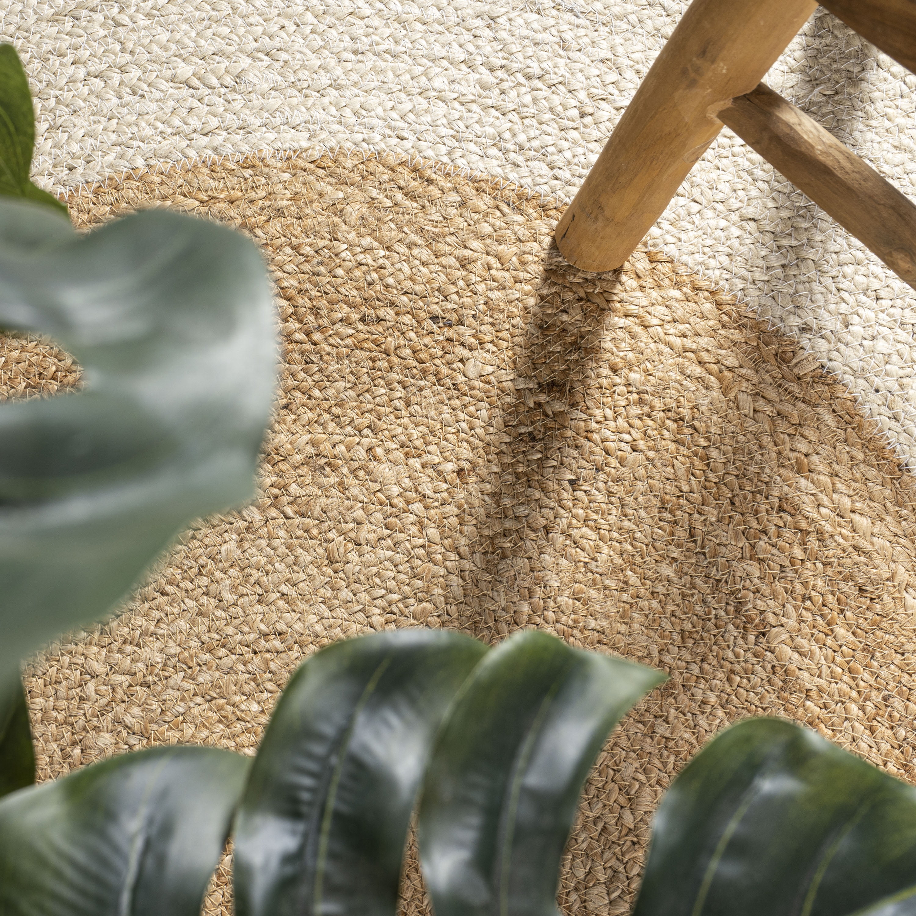 JONATHAN Y ANSA 5' Round Area Rug, Oceana Two-Tone Boho Jute Circle - Cream/Natural, RNF115A-5R