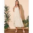 thumbnail image 4 of DARING DIVA Ruffle Sleeveless V Neck Pleated Flowy Maxi Dress S Apricot, 4 of 8