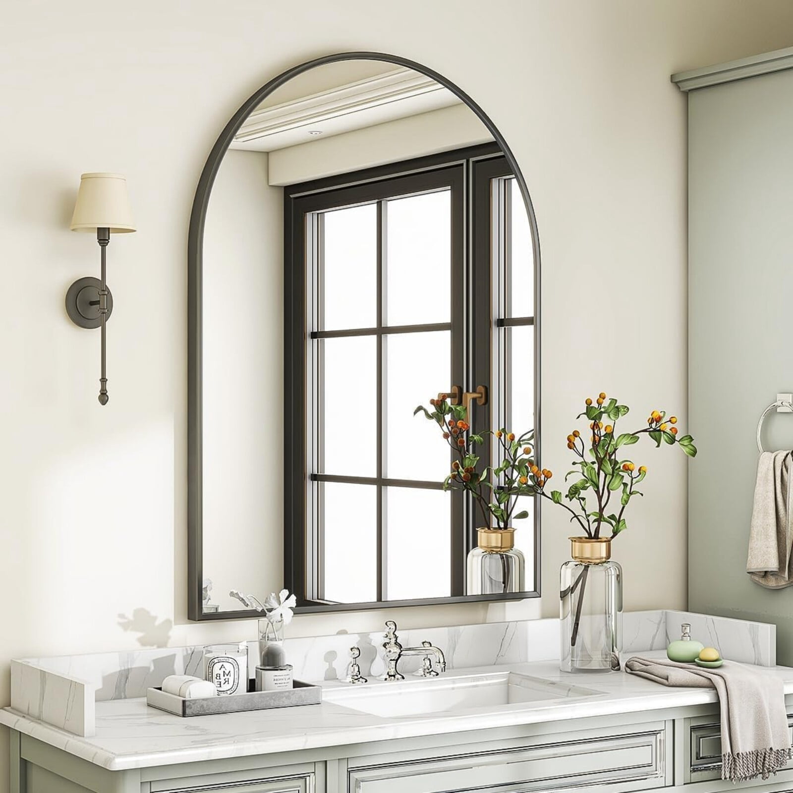AUROMIR 30"x40" Arched Bathroom Mirror Vanity Wall Mounted Mirror, Black