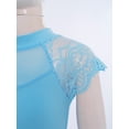 thumbnail image 4 of iixpin Kids Girls Floral Lace Sleeve Ballet Dance Unitard Gymnastics Leotard Sports Jumpsuit Bodysuit Dancewear Light Blue 5-6, 4 of 7