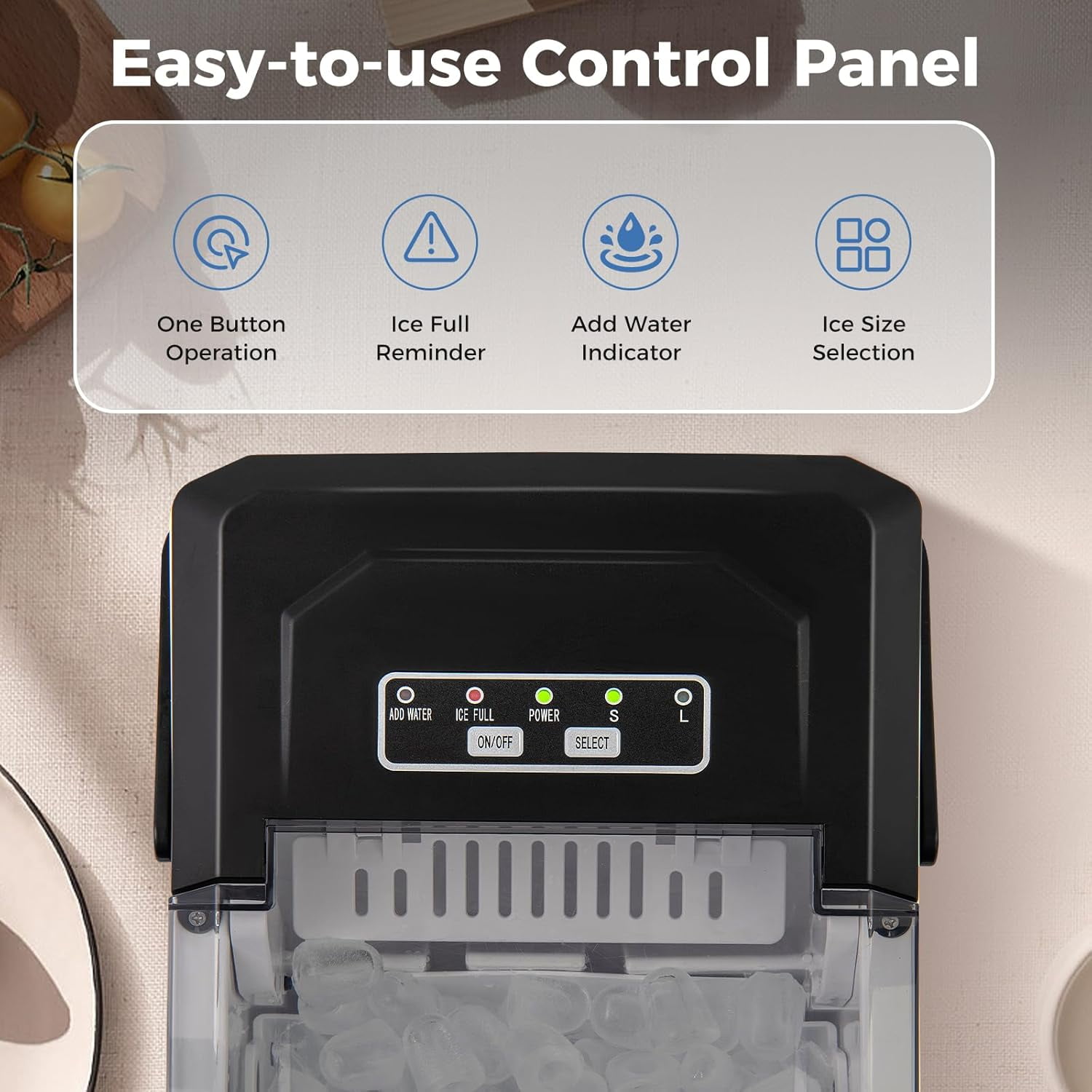 XYGOO Countertop Ice Maker with Self-Cleaning, 9 Ice Cubes Ready in 6-13 Mins, 26.5Lbs/24H, 2 Sizes of Bullet Ice, Portable Ice Machine with Handle, Ice Scoop and Basket for Home Office (Black)