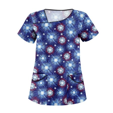 

XHJUN Scrub Tops Women Stretchy V-Neck Working Uniform T-Shirts Woman Tie Dye Printed Scrub Tops Basic Scrubs for Women Royal Blue L