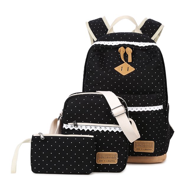 Mochila de lona con decoración de encaje de lunares para adolescentes-- Sailing Electrónica