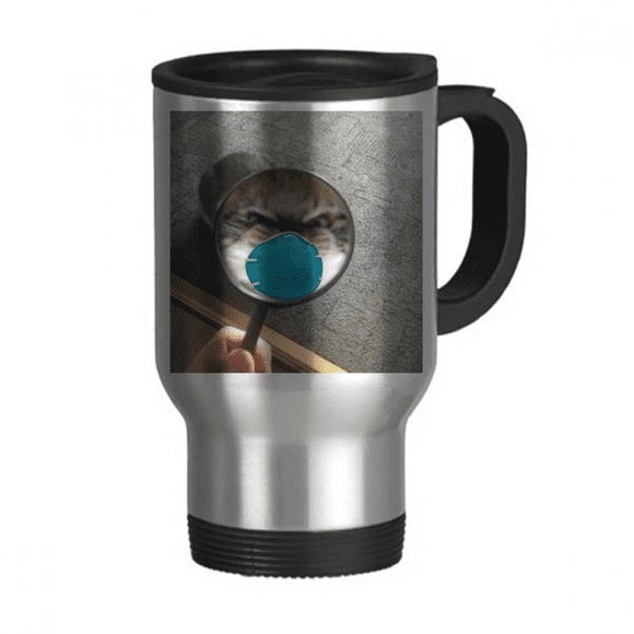 Pet Mirror Angry Head Cat Happy Travel Mug Flip Lid Stainless Steel Cup Car Tumbler Thermos