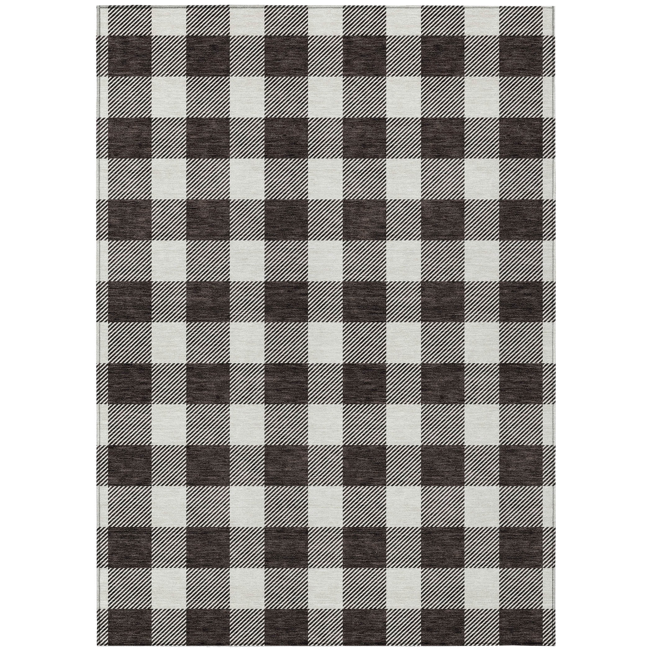 Addison Rugs Chantille Indoor/Outdoor Transitional Plaid Black Washable Rectangle Rug, 2'6" x 3'10"