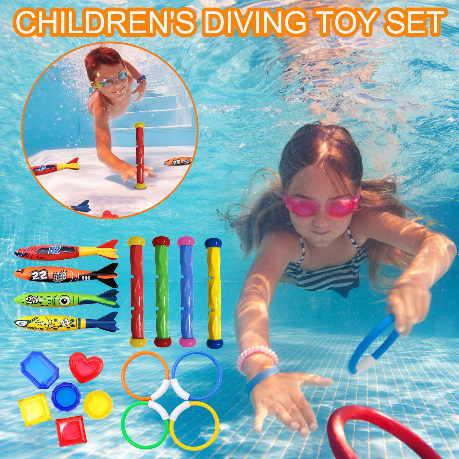 Speedo Spinning Kids Dive Sticks Diving Swimming Pool Water Game Set of 4 