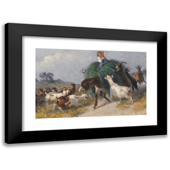 Giuseppe Palizzi 14x11 Black Modern Framed Museum Art Print Titled - Goats Conquer a Hay Car