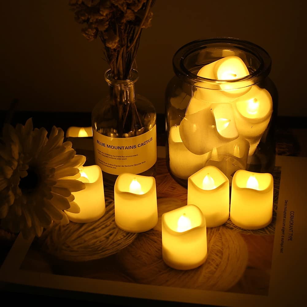 12PCS Flameless Votive Candles Electric Fake Candle Battery Operated LED Tea Lights in Warm White for Wedding, Table, Halloween,Christmas Decorations