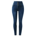 thumbnail image 6 of UJNDER Women's High Waisted Skinny Jeans Stretch Denim with Four Button Fly Slim Fit Style Dark Blue S, 6 of 7