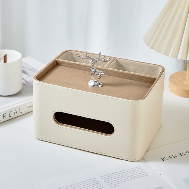 Nvzi Caja de pañuelos rectangular con tapa, caja de pañuelos de cuero cortado, organizador moderno de toallas de papel facial, dispensador de pañuelos de caja de 8,66 x 6,69 x 4,72 pulgadas (A02)