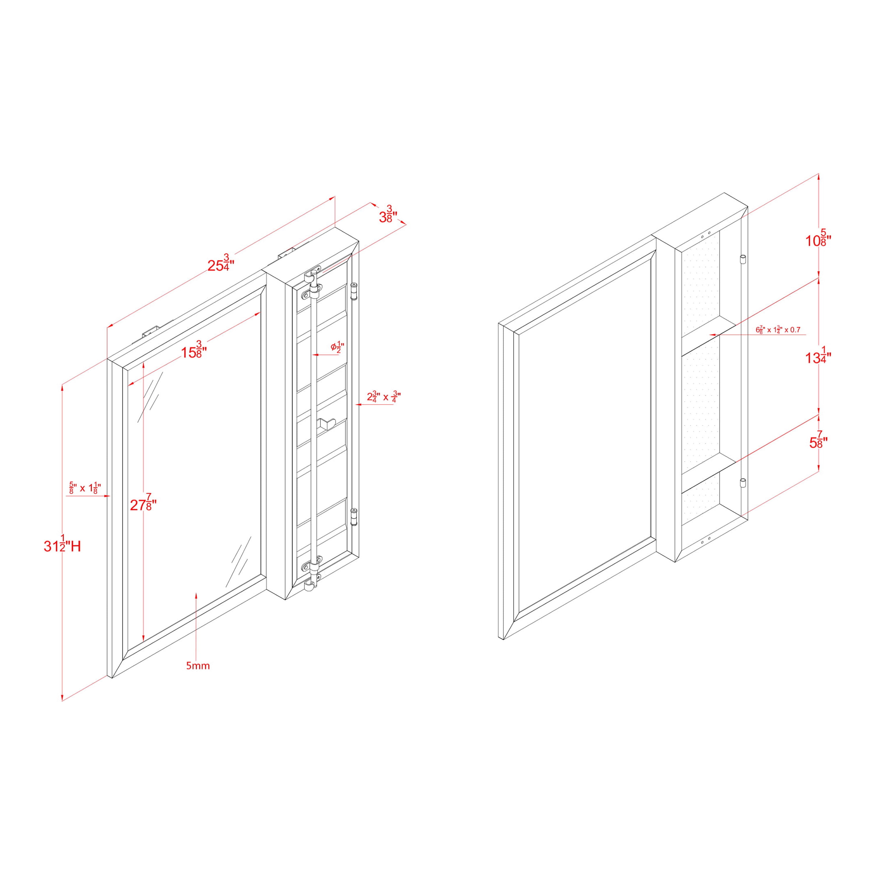 Furniture of America Asher Metal Wall Mirror with Storage, Silver