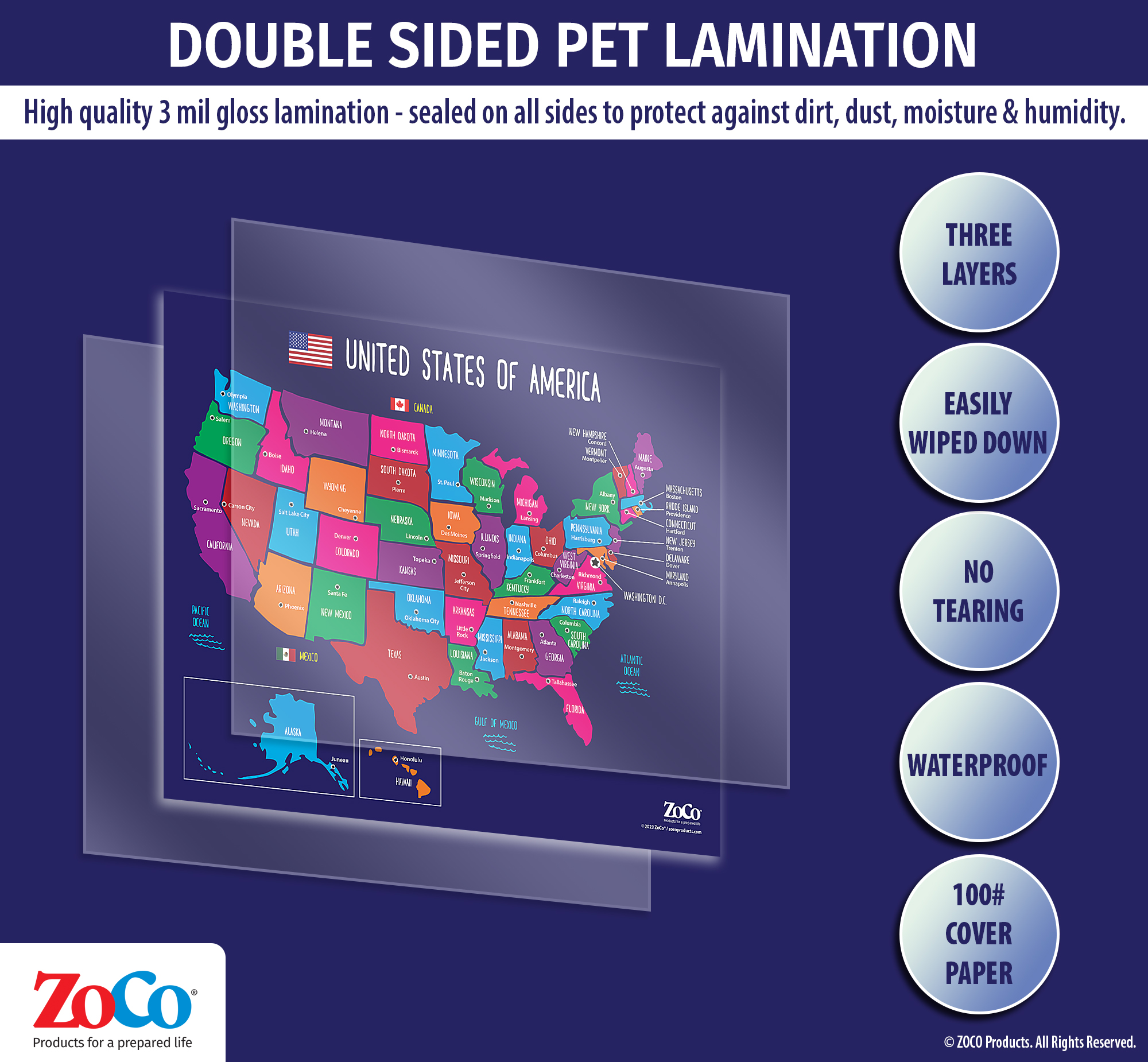 ZoCo: Laminated USA Map with State Capitals, 17" x 22" - Poster