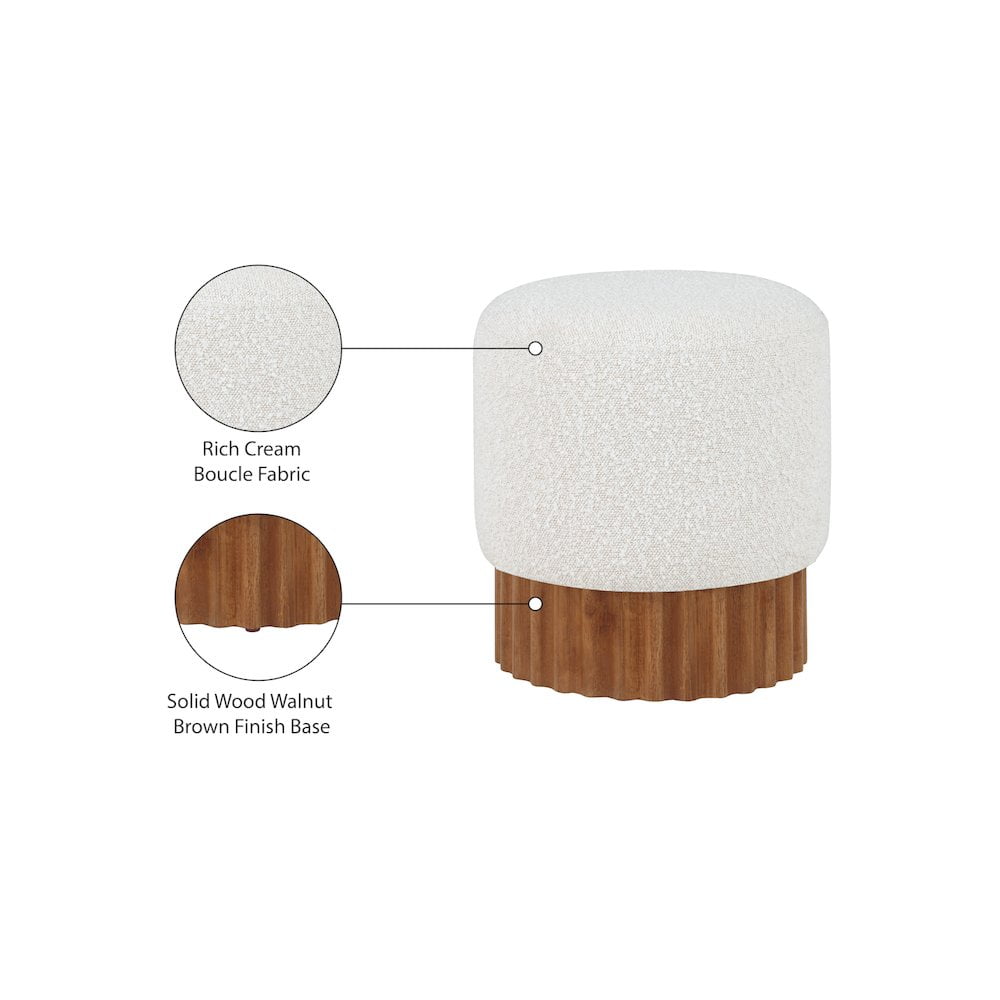 Meridian Furniture Veranda Boucle Fabric Ottoman/Stool in Cream/Brown