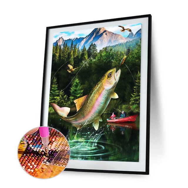 Cuadros Decorativos 5D DIY Diamond Painting Kits Hooked Fish Full Square Drill Wall (30X40CM) Sywqhk Nuevos Originales