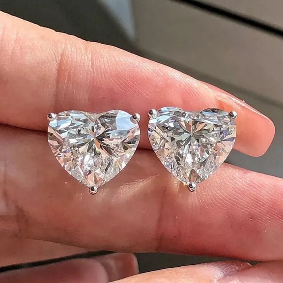 3CT Heart Cut Solitaire Lab Created Diamond Stud Earrings 14k White Gold Finish