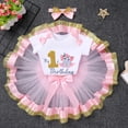 thumbnail image 4 of IBTOM CASTLE Baby Girl Cake Smash 1st Birthday Elephant Onesie Party Outfit Princess Romper+Tutu Skirt+Headband Photo Props Clothes 1 Year Pink, 4 of 9