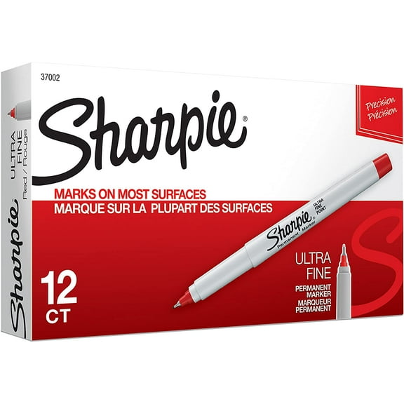 37002 Permanent Markers, Ultra Fine Point, Red, 12 Count