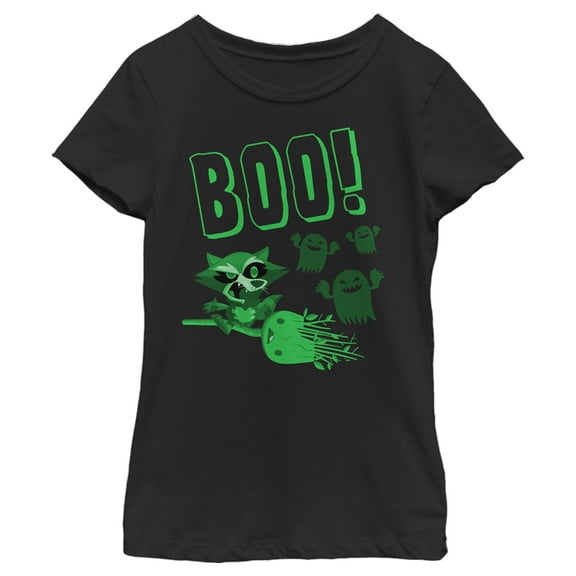 Girl's Marvel Halloween Guardians of the Galaxy Cute Rocket and Groot Boo Graphic Tee Black Small