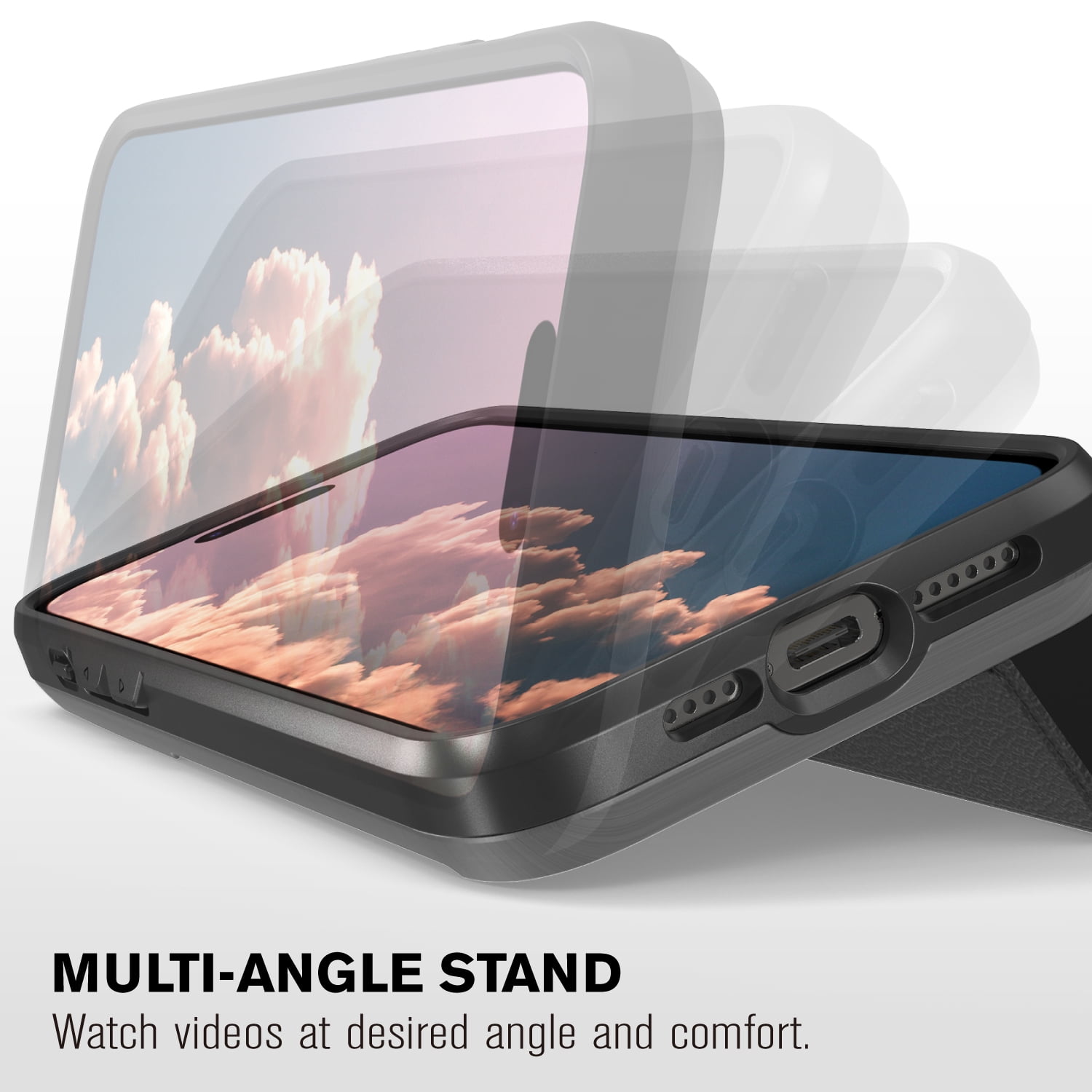 VENA vCommute Wallet Case Compatible with Apple iPhone 15 Pro Max (6.7"), (Military Grade Drop Protection) Flip Leather Cover Card Slot Holder with Kickstand - Space Gray / Black