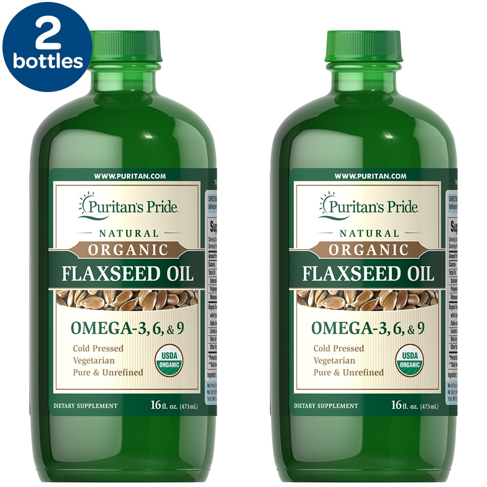 2 Pack Puritan's Pride Organic Flaxseed Oil, ColdPressed, 16 Fluid