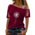 thumbnail image 1 of Gibobby Playera de Manga Corta con Cuello Redondo Mujeres Impreso Hombro Tops Sexy Glitter Camisa manga corta Blusa Tops(Vino,XL), 1 of 4