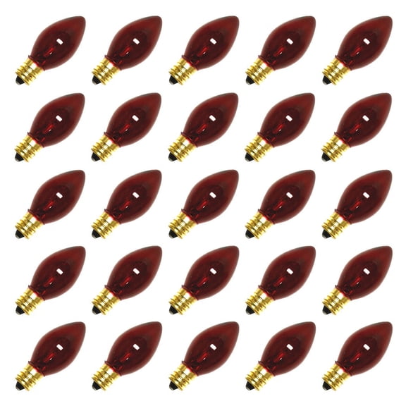Action Lighting 00015 - C7 130 volt Candelabra Screw Base Transparent Red (25 pack) Christmas Light Bulbs