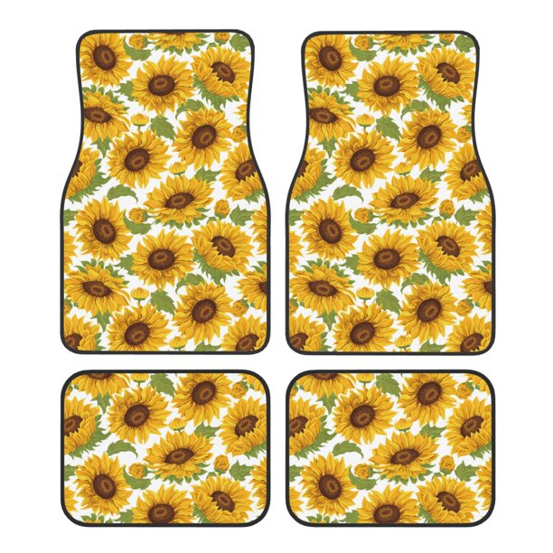 Fotbe Sunflowers Juego de 4 Tapetes para Auto con Estampado – Alfombrillas de Goma Reforzada, Diseño Antideslizante, Protección para Todo el Año – Vehículos, Autos, Camionetas y SUVs