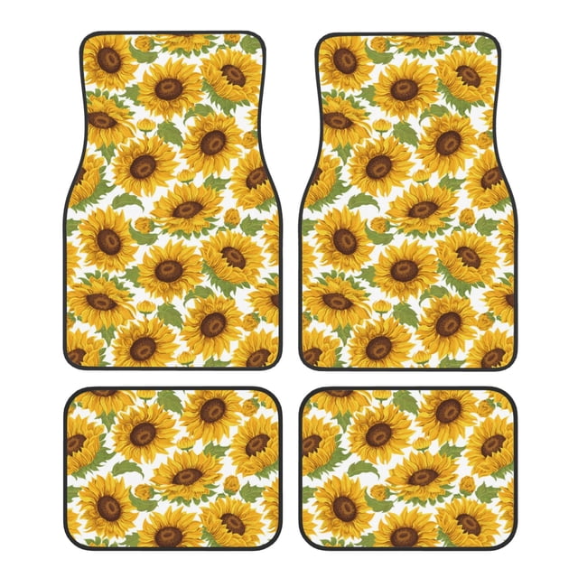 Kdxio Sunflowers Print Car Floor Mats Universal SUV Front Rear Floor Foot Mats 4-Piece Full Set with Non-Slip Rubber Backing Car Accessories for Most Cars
