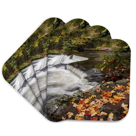 3drose, Michigan, Ottawa National Forest. Maple Leaves, Waterfall on River., Set of 4 Coasters - Soft