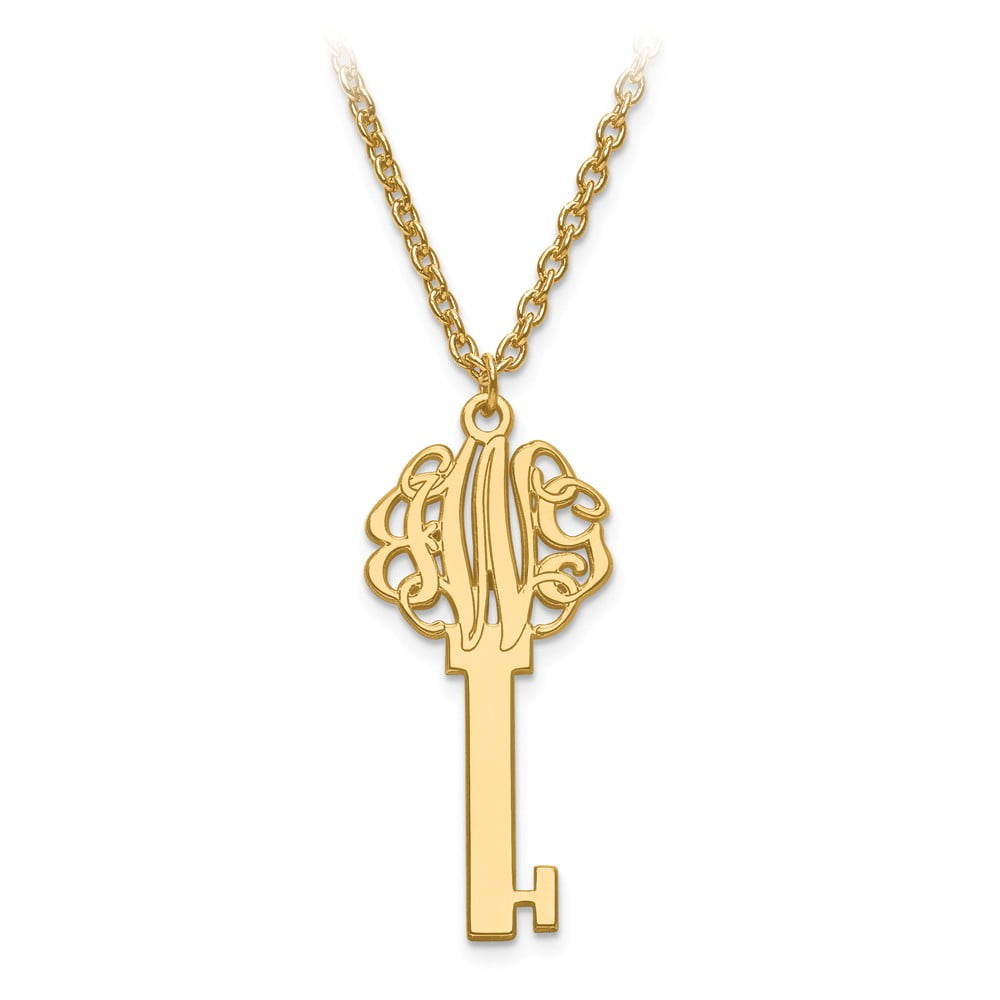 14k Yellow Gold Laser Polished Key Monogram Pendant with Chain