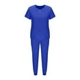 thumbnail image 5 of BiZtdJrK Jogger Scrubs for Woman Button V Neck Short Sleeve Tops and Pants Sets Nursing Uniform Scrubs 2 Piece Set with Pockets Birthday Gift Blue S, 5 of 7