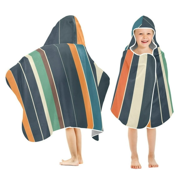 Yayeee Kids Hooded Towels Toddler Soft Absorbent Beach Bathing Wrap 50" x 23.5", Navy Blue Stripes