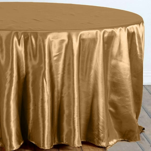 Efavormart 108 Inch Satin Round Tablecloth, Washable Linen Table Cover, Decorative Silky Fabric for Wedding, Party, Banquet Events - Gold