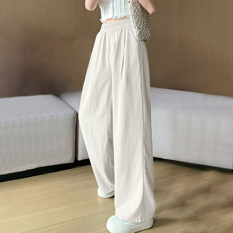 Olyvenn Women Sweet Silk Pants Baggy All-Match Elastic Waist - Main Image