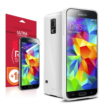 Samsung Galaxy S5 Case, [White] Slim & Flexible Anti-shock Crystal Silicone Protective TPU Gel Skin Case