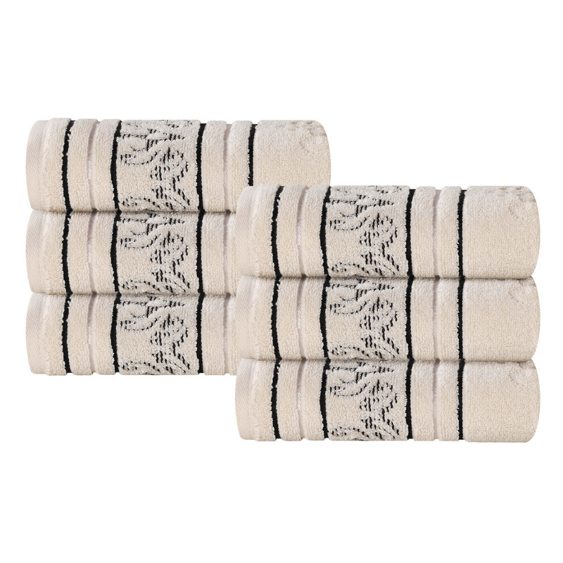 Superior Sadie Zero Twist Cotton Jacquard Hand Towel, Set of 6, Ivory