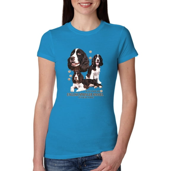 If It's Not an English Springer Spaniel It's Just a Dog Gift | Womens Dog Lover Slim Fit Junior Tee, Turquoise, Small