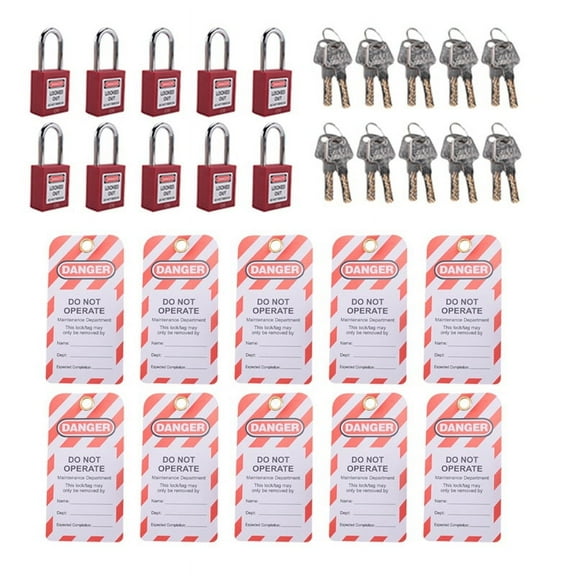 10 Red Lockout Tagout Locks with Lock Out Tag Tags, Keyed Different,Compliant Locks(Red,Keyed Different)