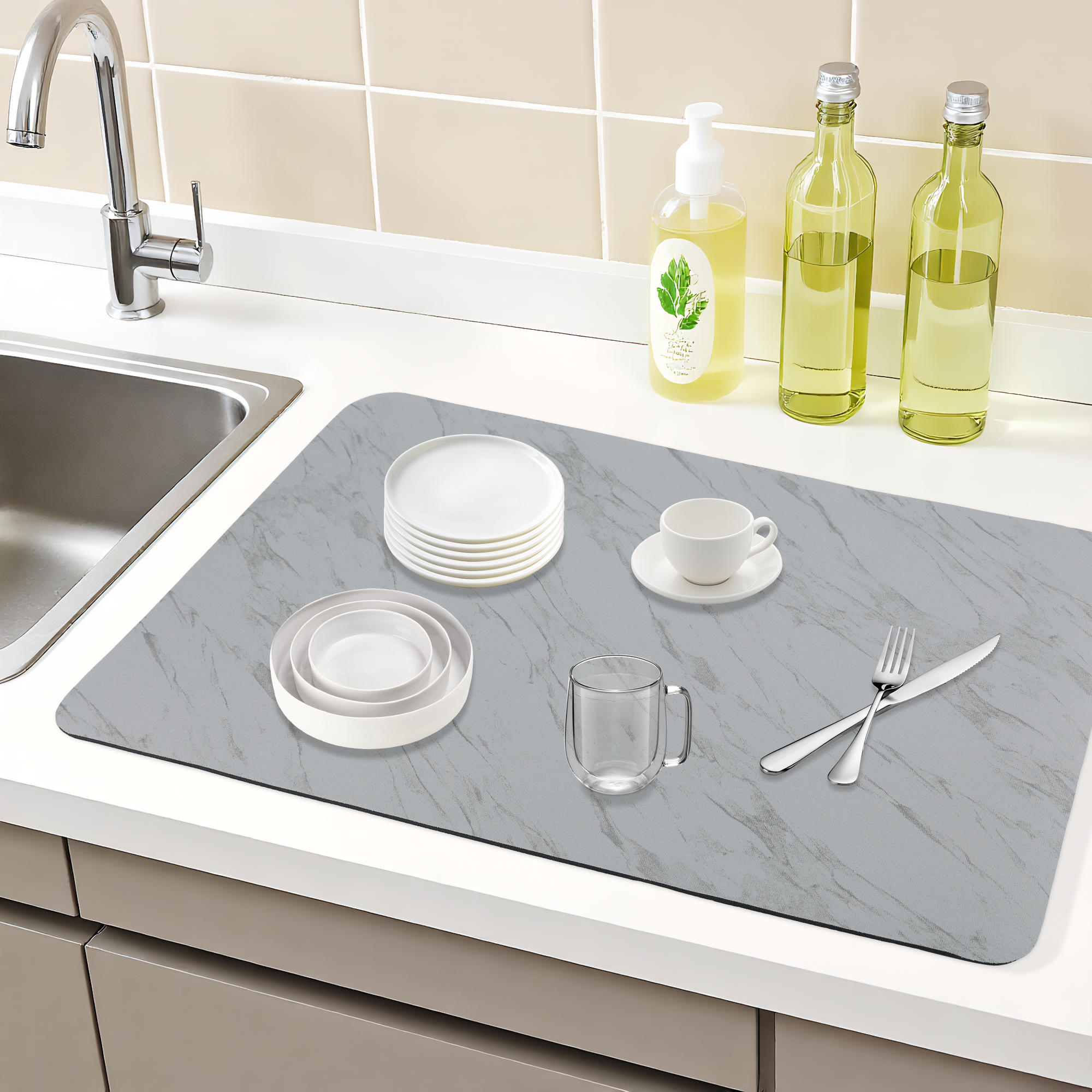 Unique Bargains Diatomaceous Stone Dish Drying Mat Dish Drying Mats Gray 23.6*15.7 inch