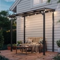 thumbnail image 5 of Gotland 5 FT x 8 FT Pergola, Lean to Gazebo with Ground Anchor Sturdy Structure, Outdoor Gazebo with Sloped Roof, Galvanized Steel Metal Pergola, Wall Mounted Gazebo for Backyard Deck Black, 5 of 6