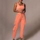thumbnail image 2 of Conjunto de camiseta sin mangas con pantalones de chándal con bolsillo de color sólido para mujer Fridja  hfkajh101924, 2 of 9