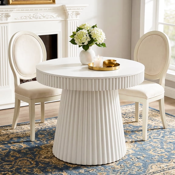 31.5" Round Dining Table for 2–4 People, Modern Kitchen Table with Fluted Pedestal Base, Small Circle Dining Table for Kitchen, Dining Room, Apartment or Living Space