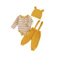 thumbnail image 1 of SUNSIOM Baby Boys Fall Outfits Stripe Buttons Long Sleeve Rompers Suspender Pants Hat 3Pcs Clothes Set, 1 of 9