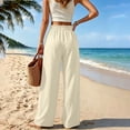 thumbnail image 6 of ZHYou No Boundarie Women's Wide Leg Pants Ruffle High Waist Drawstring Lightweight Flowy Loose Casual Full Length Trousers,Beige,Size 2XL, 6 of 6