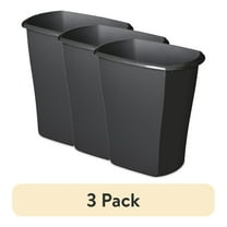 (3 pack) 10 Gallon Rectangular Wastebasket, Large Open Plastic Trash Can for Kitchen, Black